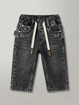 Boys Grey Washed Loose Fit Drawstring Jeans.
