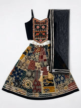 Black Patchwork Embroidered Navratri Lehenga Choli for Girls