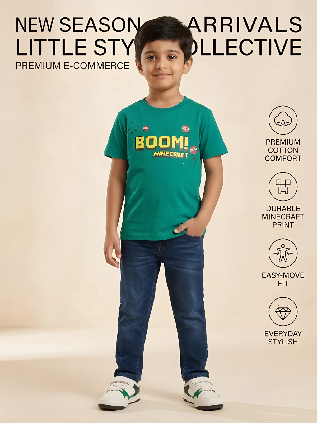 Green Graphic Printed Cotton T-Shirt Kids Casual Wear