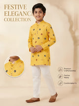 Yellow Bandhani Print Kurta Pajama Set for Boys