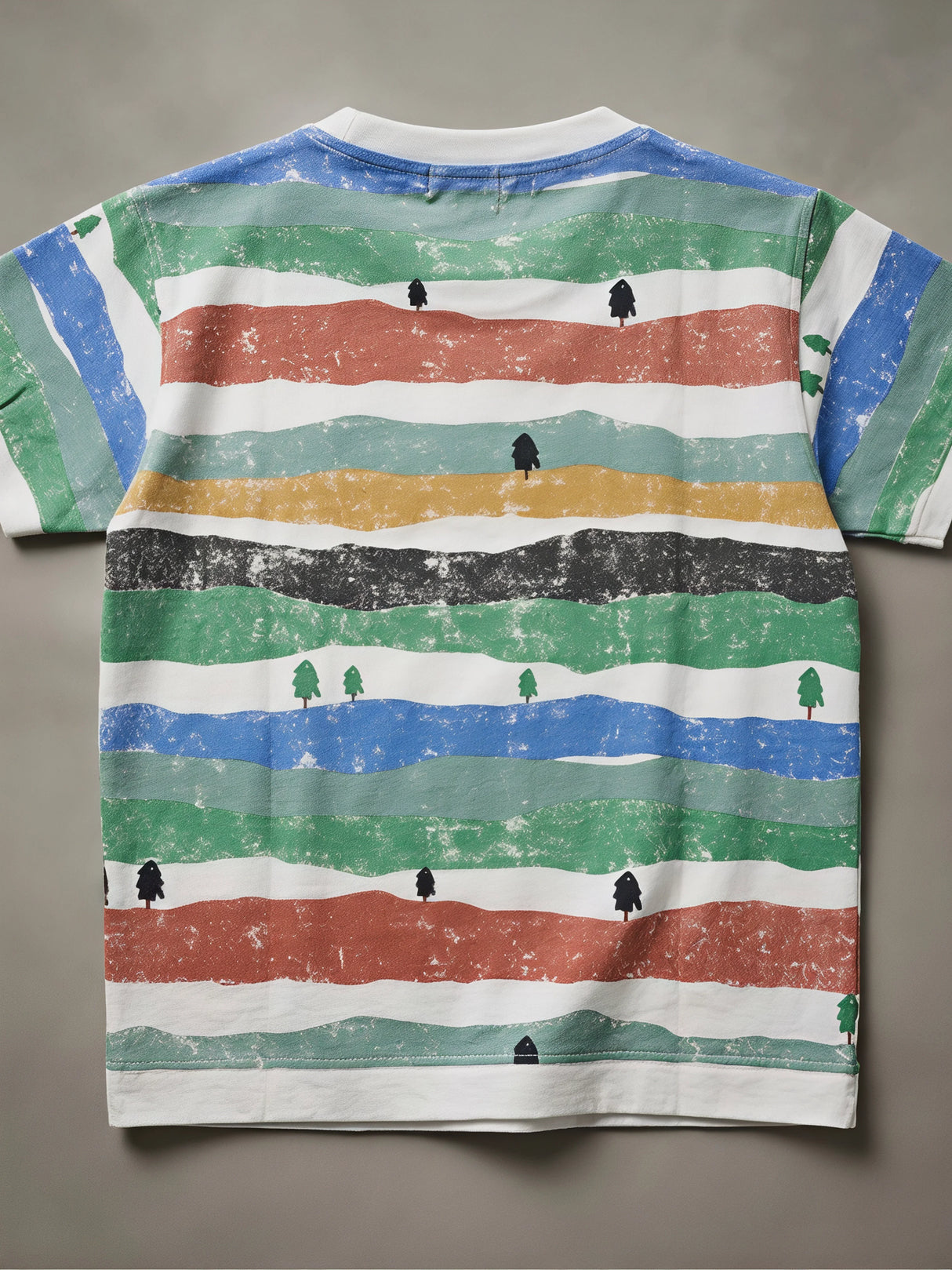 Boys White Multi-Color Striped Graphic T-Shirt