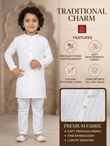 Boys White Striped Kurta Set