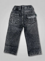 Boys Grey Washed Loose Fit Drawstring Jeans.