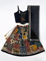 Black Patchwork Embroidered Navratri Lehenga Choli for Girls
