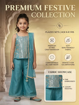 Girls Green Embroidered Palazzo Set with Dupatta.