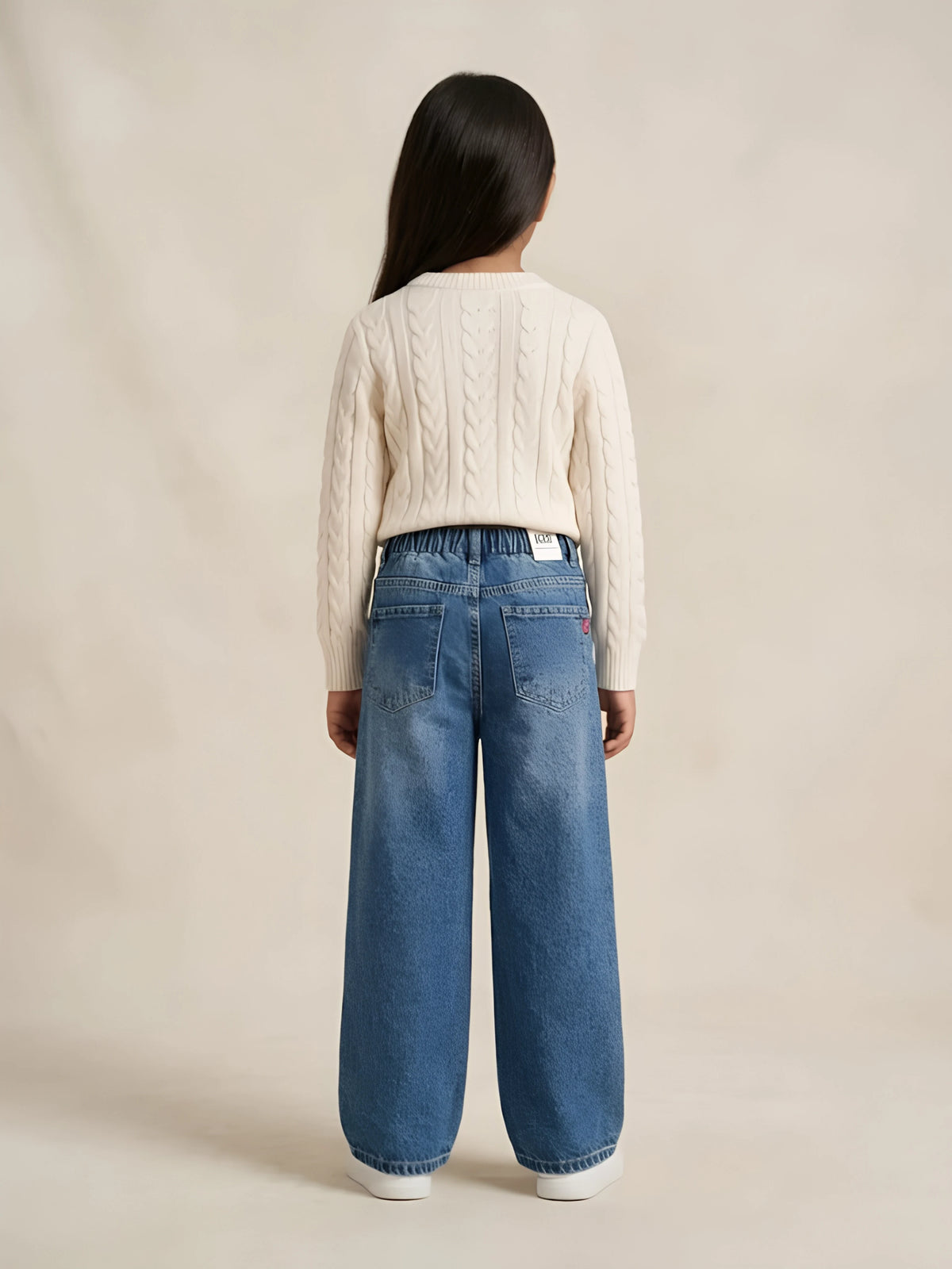 Girls Blue Wide Leg Casual Denim Pants.
