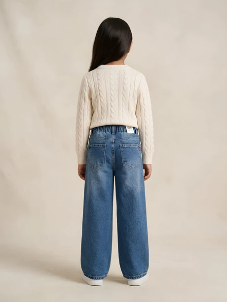 Girls Blue Wide Leg Casual Denim Pants.
