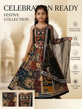 Black Patchwork Embroidered Navratri Lehenga Choli for Girls