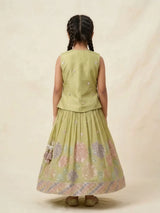 Girls Green Embellished Choli Set.
