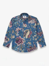 Boys Blue Floral Printed Full Sleeve Casual Shirt