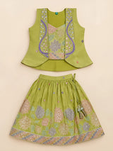 Girls Green Embellished Choli Set.