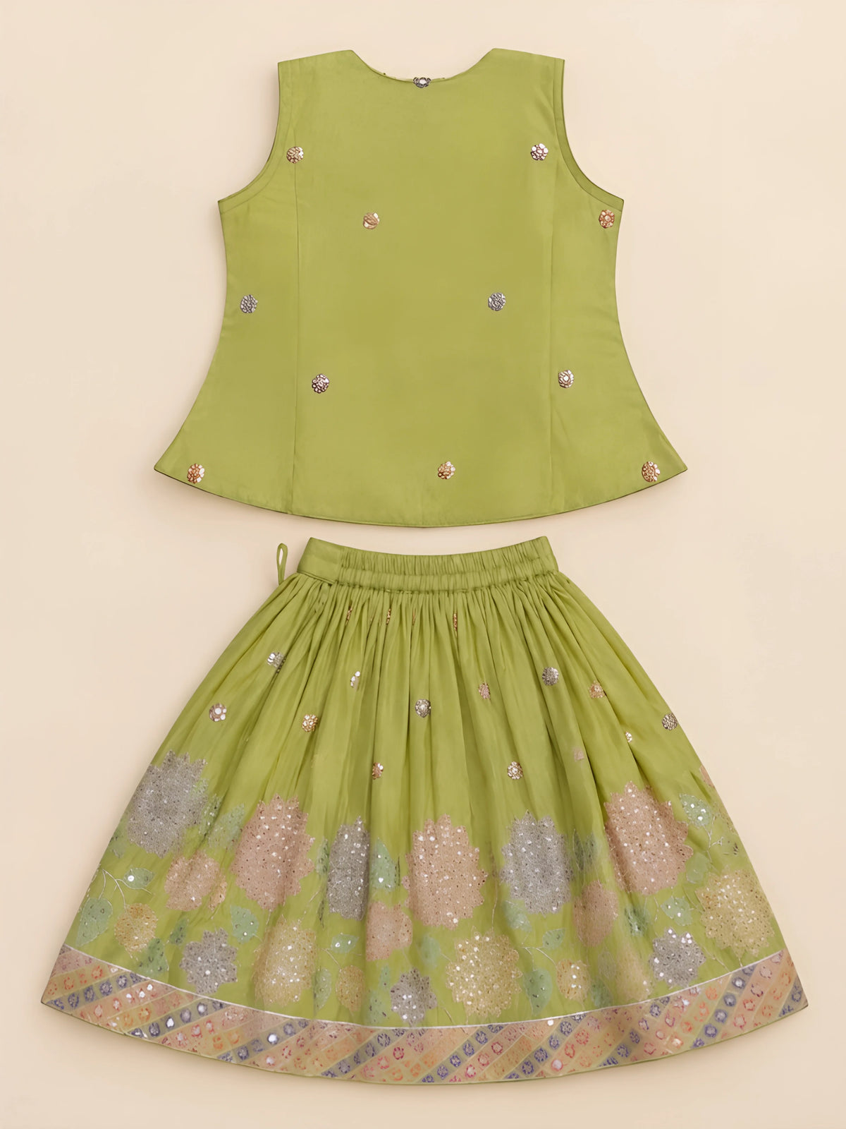 Girls Green Embellished Choli Set.