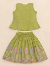 Girls Green Embellished Choli Set.