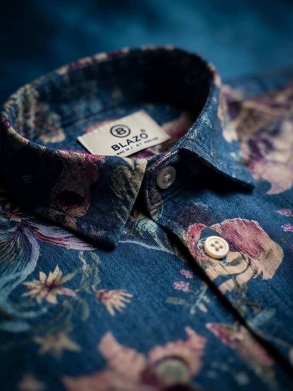 Boys Blue Floral Printed Full Sleeve Casual Shirt
