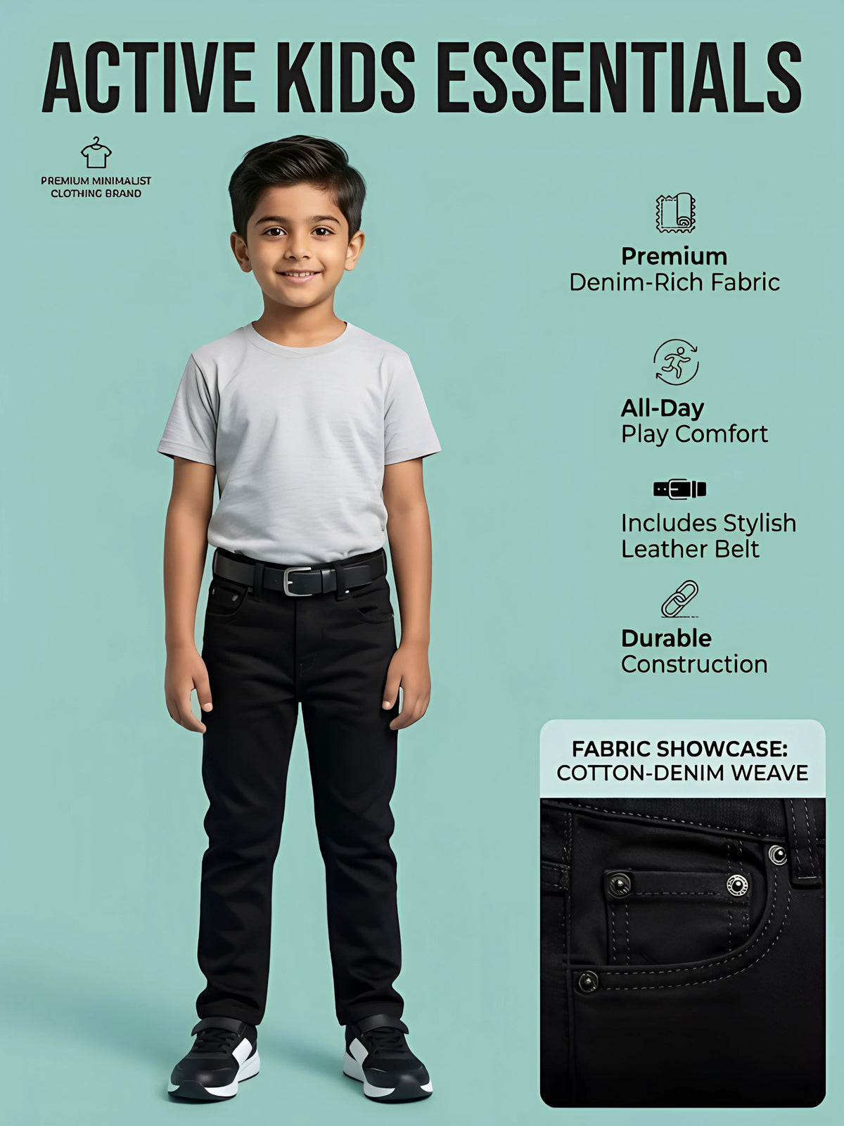 Boys Classic Black Regular Fit Jeans.