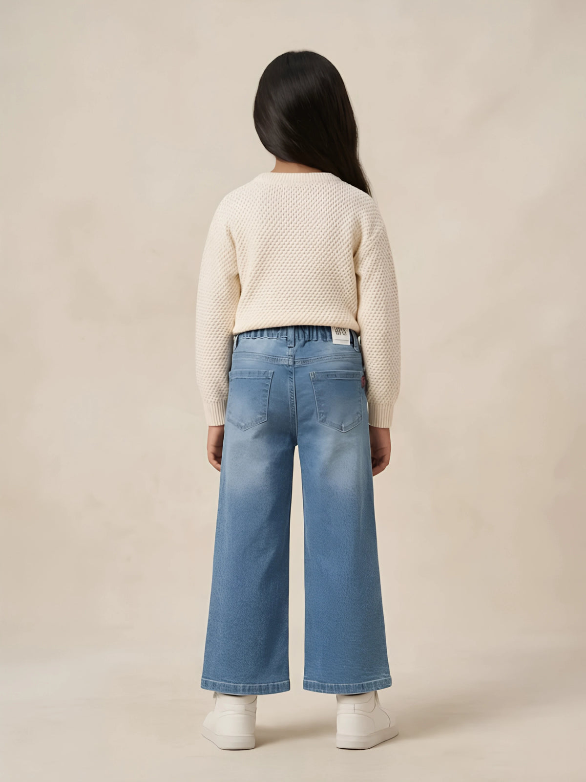 Girls Blue Wide Leg High Waisted Casual Pants