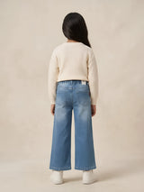 Girls Blue Wide Leg High Waisted Casual Pants