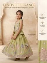 Girls Green Embellished Choli Set.