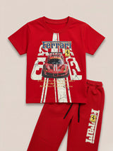 Boys Vibrant Ferrari Graphic T-Shirt and Track Coordinate Set.