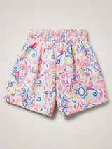 Girls' White Printed Casual Shorts with Pockets
