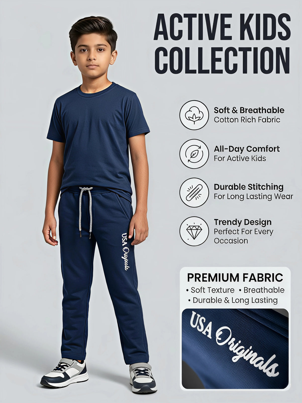 Boys Blue Comfort Fit Trackpants