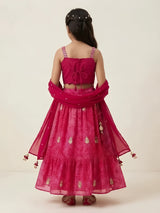 Girls Rani Pink Embroidered Lehenga Choli Set.