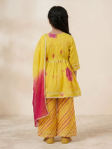 Yellow Floral Printed Kurta Plazzo Set for Girls