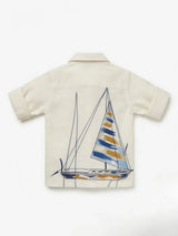 Boys Cream Sailboat Printed Full Sleeve Casual Shirt