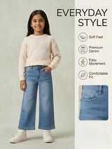 Girls Blue Wide Leg High Waisted Casual Pants
