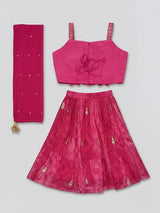 Girls Rani Pink Embroidered Lehenga Choli Set.