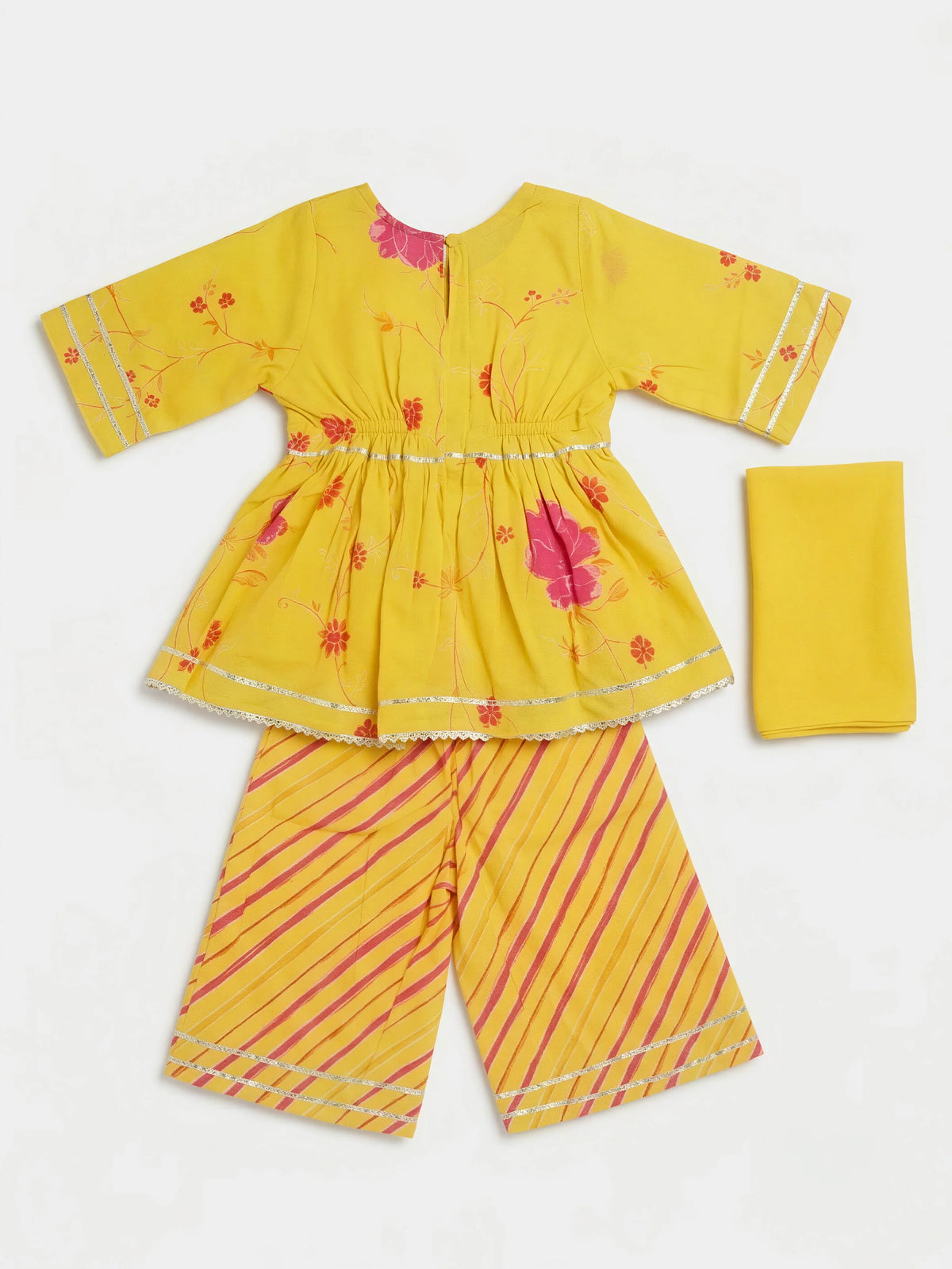 Yellow Floral Printed Kurta Plazzo Set for Girls
