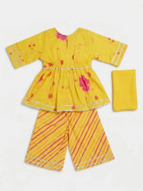 Yellow Floral Printed Kurta Plazzo Set for Girls