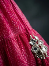 Girls Rani Pink Embroidered Lehenga Choli Set.