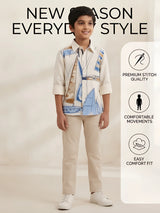 Boys Cream Sailboat Printed Full Sleeve Casual Shirt