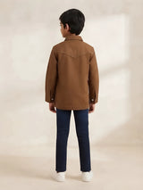 Boys Brown Casual Overshirt & White T-Shirt Combo Set