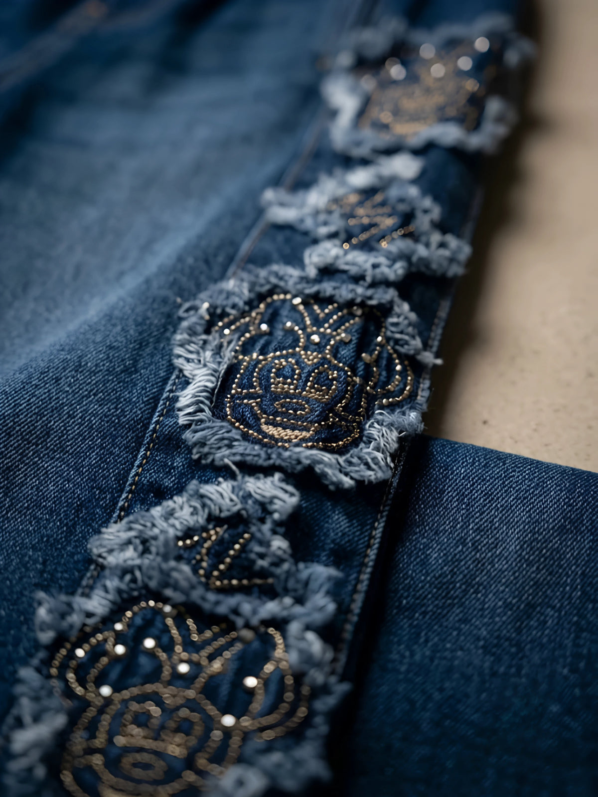 Girls Navy Blue Elastic Waist Casual Pants with Side Lace Detail.