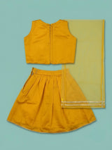 Girls Yellow Printed Lehenga Choli Set.