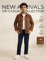 Boys Brown Casual Overshirt & White T-Shirt Combo Set