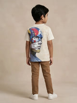 Cream Cotton Graphic Print T-Shirt Kids Casual Wear