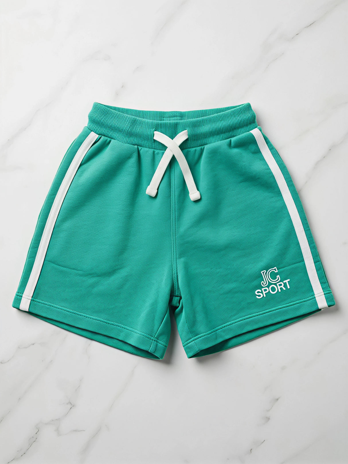 Girls Sporty Sea Green Cotton Shorts with Side Stripes