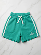 Girls Sporty Sea Green Cotton Shorts with Side Stripes