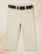 Boys White Casual Pants - Regular Fit Trousers
