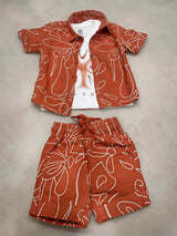 Boys Orange Floral Print Shirt & Shorts Set