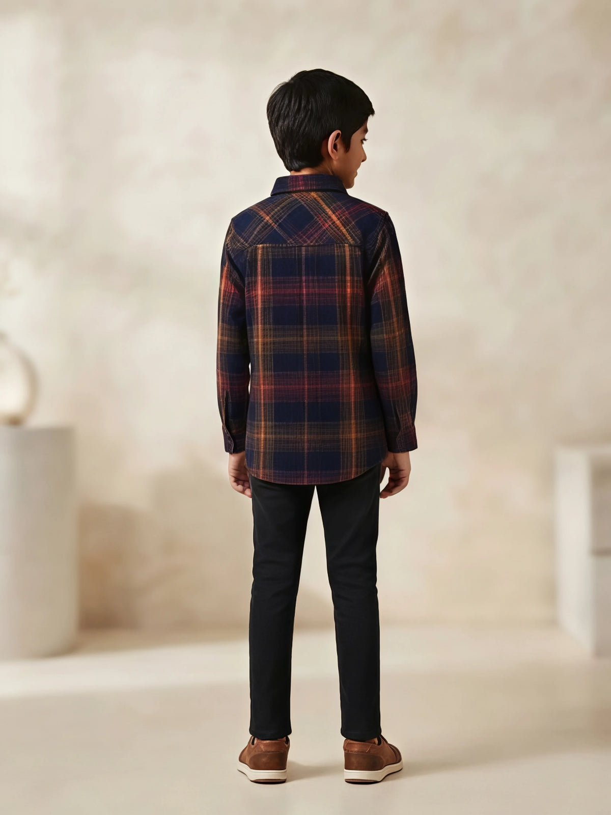 Boys Brown Plaid Full Sleeve Casual Shirt