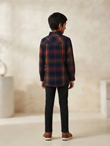 Boys Brown Plaid Full Sleeve Casual Shirt