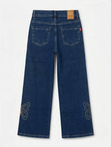 Girls Navy Blue Embroidered Wide Leg Casual Pants.