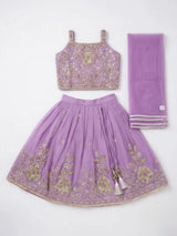 Girls Purple Embroidered Choli Set.
