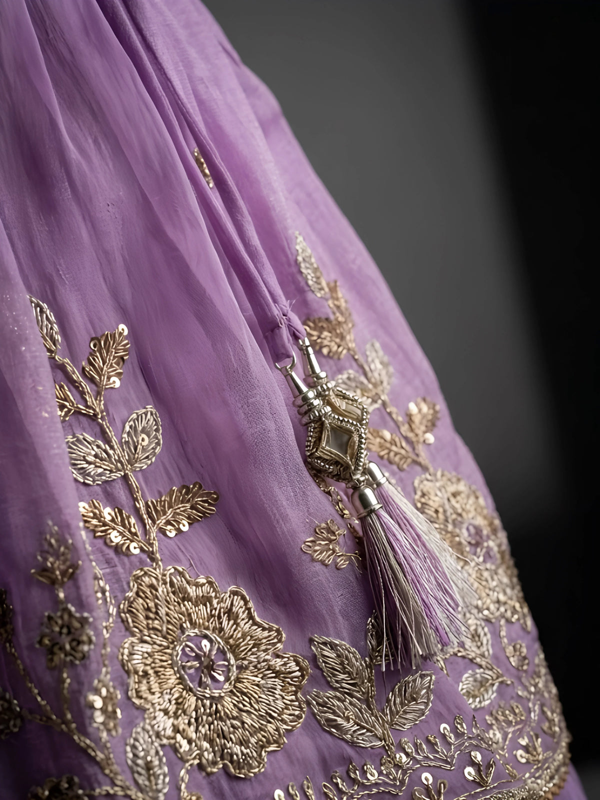 Girls Purple Embroidered Choli Set.
