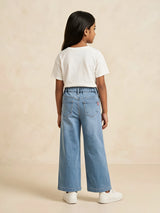 Girls Light Blue Wide Leg Casual Pants.