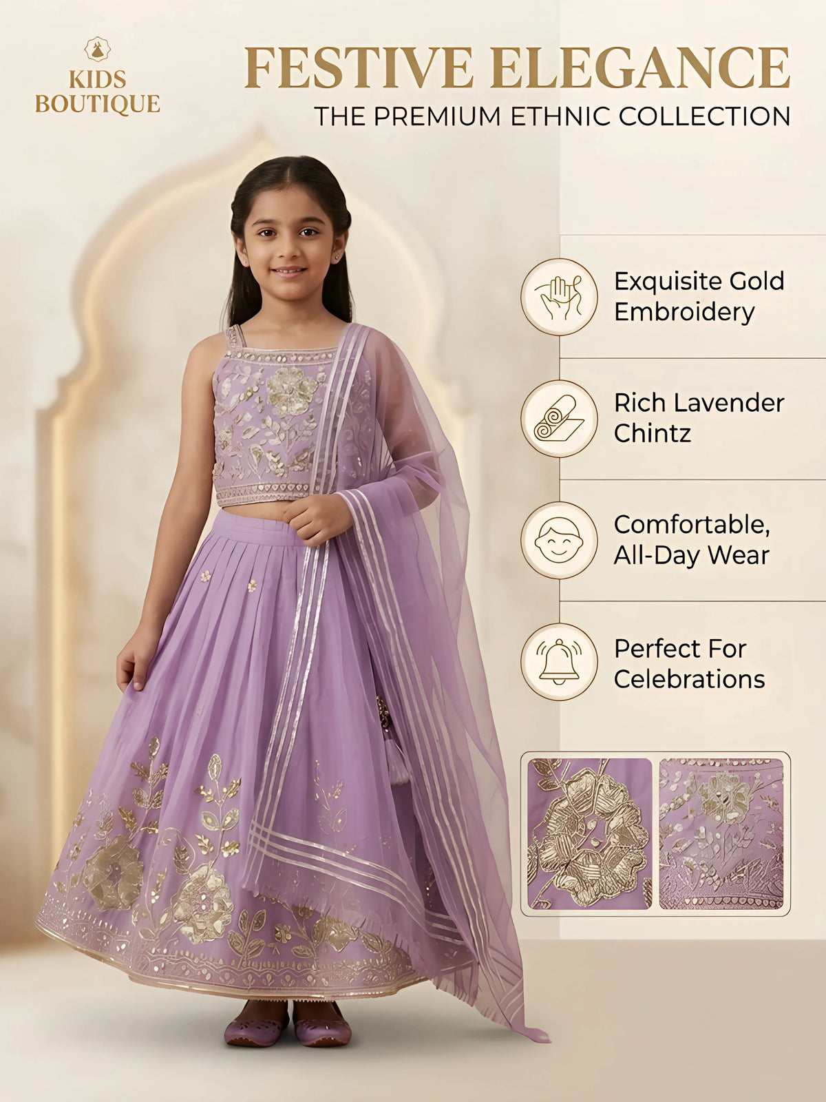 Girls Purple Embroidered Choli Set.